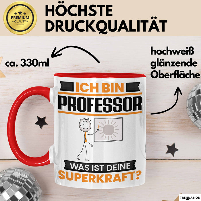 Professor Tasse Geschenk für Professor Geburtstag Lustiger Spruch Kaffee-Becher Was Ist Deine Superkraft Rot Trendation