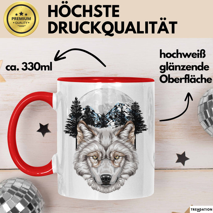 Wolf Tasse Geschenk Realistisch Berglandschaft Vollmond Geschenkidee Rot Trendation