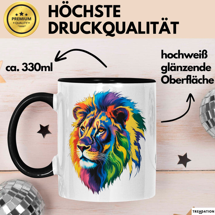 Bunter Löwe Tasse Geschenk Lustige Geschenkidee Spruch Schwarz Trendation