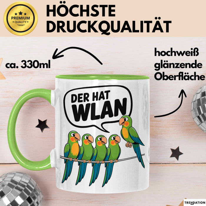 Papageien Garten Vögel Tasse Geschenk Lustige Geschenkidee Spruch Der Hat WLAN Grün Trendation