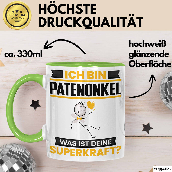 Patenonkel Tasse Geschenk für Patenonkel Geburtstag Lustiger Spruch Kaffee-Becher Was Ist Deine Superkraft Grün Trendation