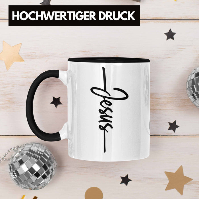 Jesus Christus Tasse Bibel Geschenk Kreuz Glauben Kirche Christliche Geschenkidee Schwarz Trendation