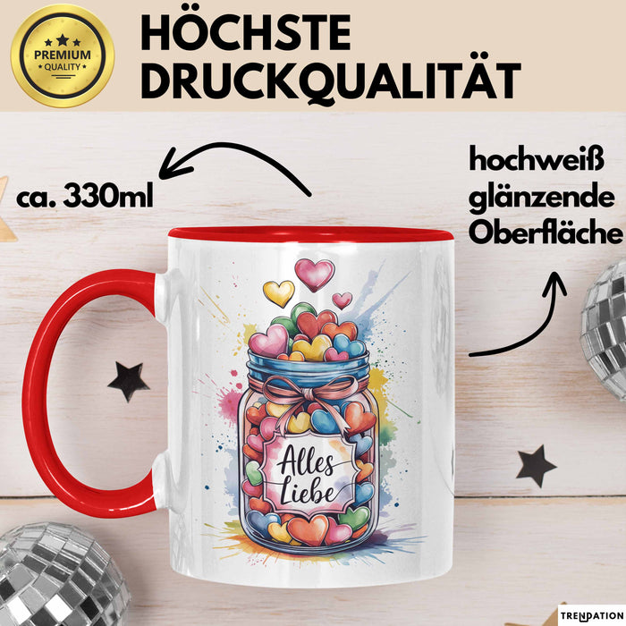 Liebe Romantisch Geburtstagsfeier Tasse Geschenk Lustige Geschenkidee Spruch Alles Liebe Rot Trendation