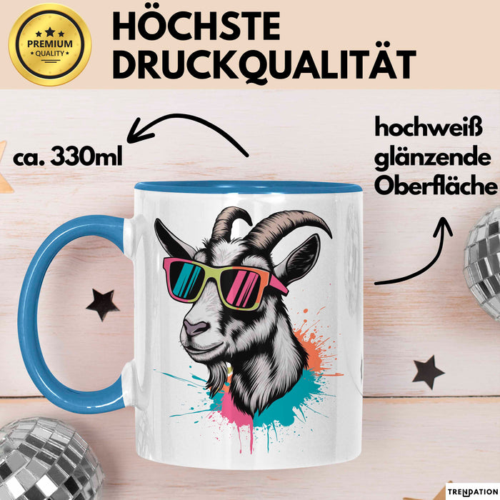 Ziegenbauer Ziegen Tier Sonnenbrille Tasse Geschenk Lustige Geschenkidee Spruch Blau Trendation