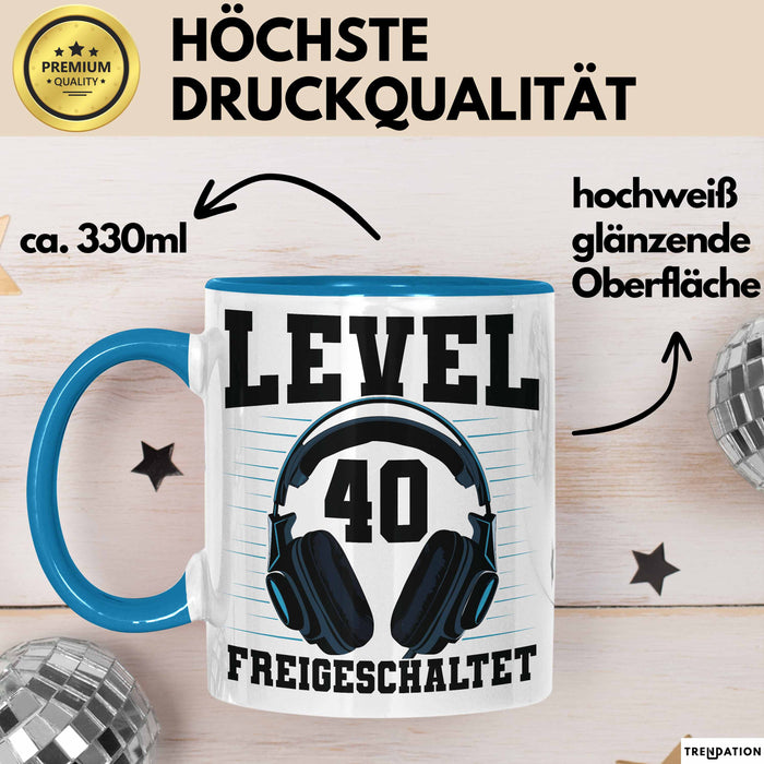 40. Geburtstag Geschenk Männer Gamer Tasse Geschenk 40Er Geburtstag Blau Trendation