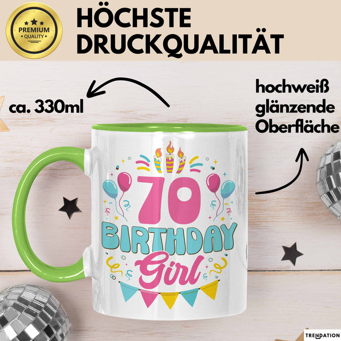 70. Geburtstag Tasse Frauen Mädchen Geschenkidee Lustig 70 Birthday Girl Lustiger Spruch Mutter Mama Oma Grün Trendation