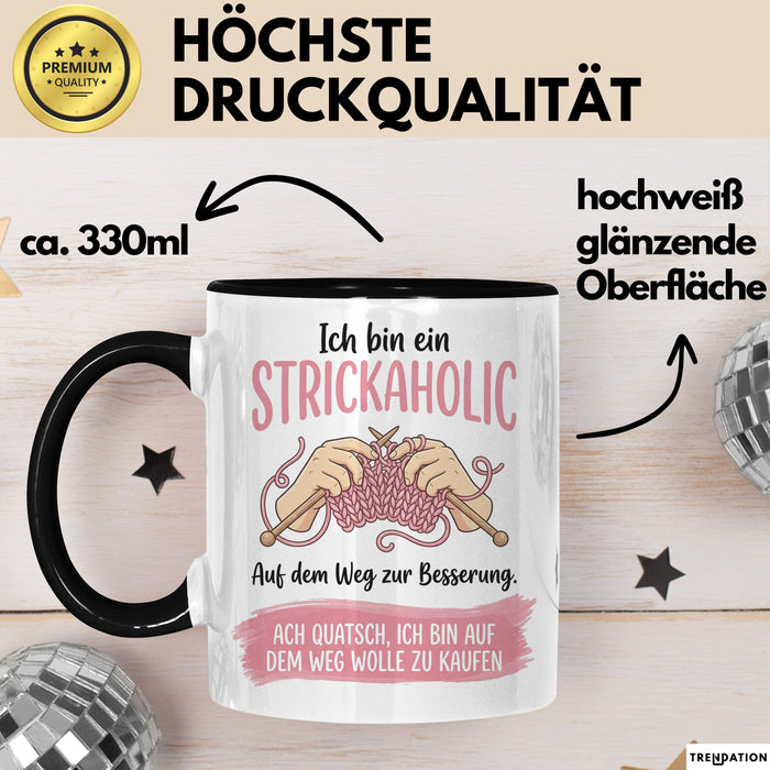 Stricken Tasse Geschenk Strickaholic Auf Dem Weg Zur Besserung Geschenkidee Hobby Schwarz Trendation