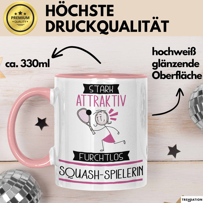 Squash-Spielerin Tasse Geschenk Becher Stark Attraktiv Furchtlos Squash-Spielerin Lustige Geschenkidee Rosa Trendation