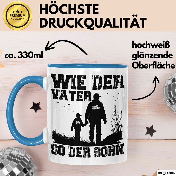 Vater Sohn Tasse Geschenk Lustige Geschenkidee Spruch Motorrad-Fahrer Blau Trendation
