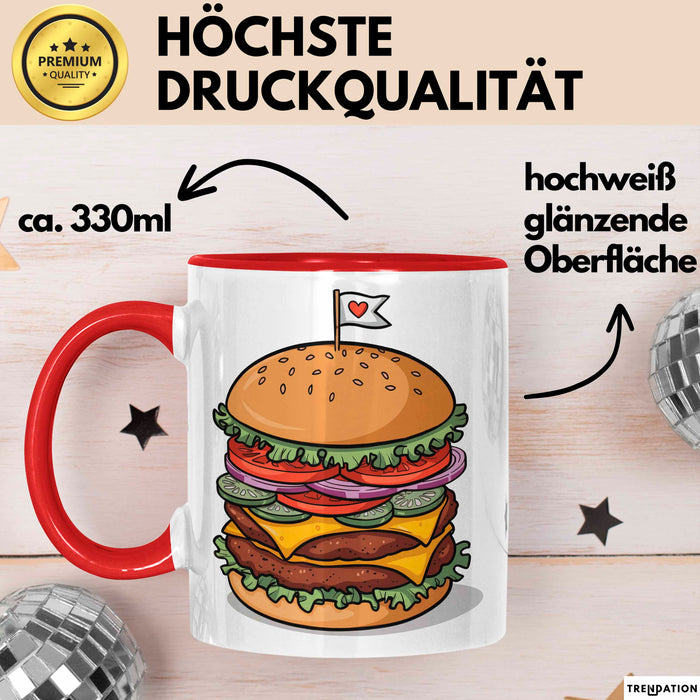 Burger Fan Tasse Geschenkidee für Grillmeister Rot Trendation