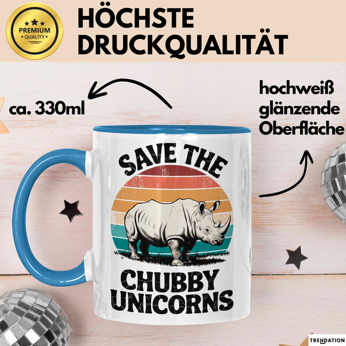 Nashorn Tasse Geschenk Lustige Geschenkidee Spruch Rettet Die Moppeligen Einhörner Blau Trendation