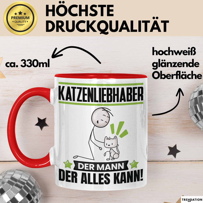 Katzenliebhaber Tasse Geschenk für Katzenliebhaber Der Mann Der Alles Kann Geschenkidee zum Geburtstag Rot Trendation