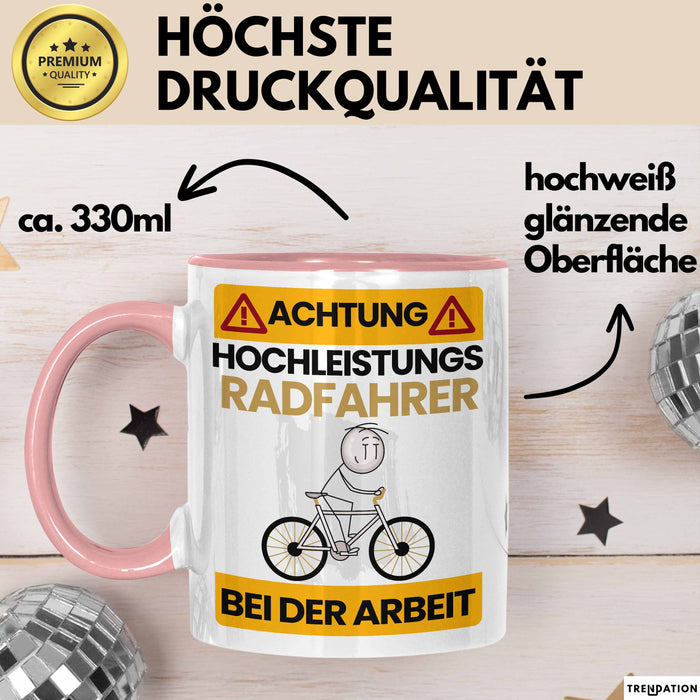 Radfahrer Tasse Geschenk Lustiger Spruch Geschenkidee für Radfahrer Achtung Hochleistungs Radfahrer Bei Der Arbeit Trendation
