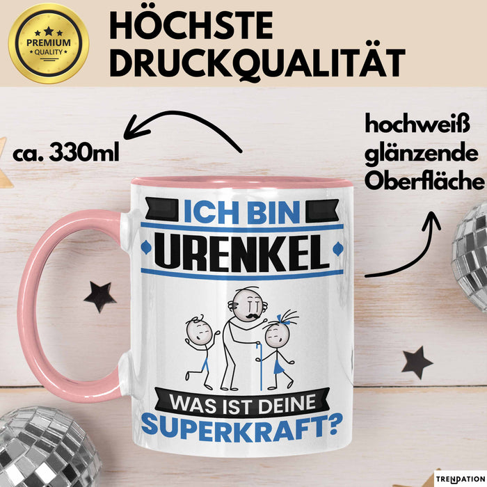 Urenkel Tasse Geschenk für Urenkel Geburtstag Lustiger Spruch Kaffee-Becher Was Ist Deine Superkraft Rosa Trendation
