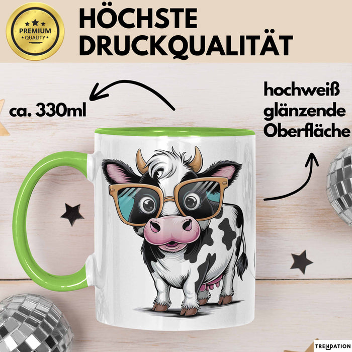 Kuh Liebhaber Tasse Geschenkidee für Bauernhoftier Fans Grün Trendation