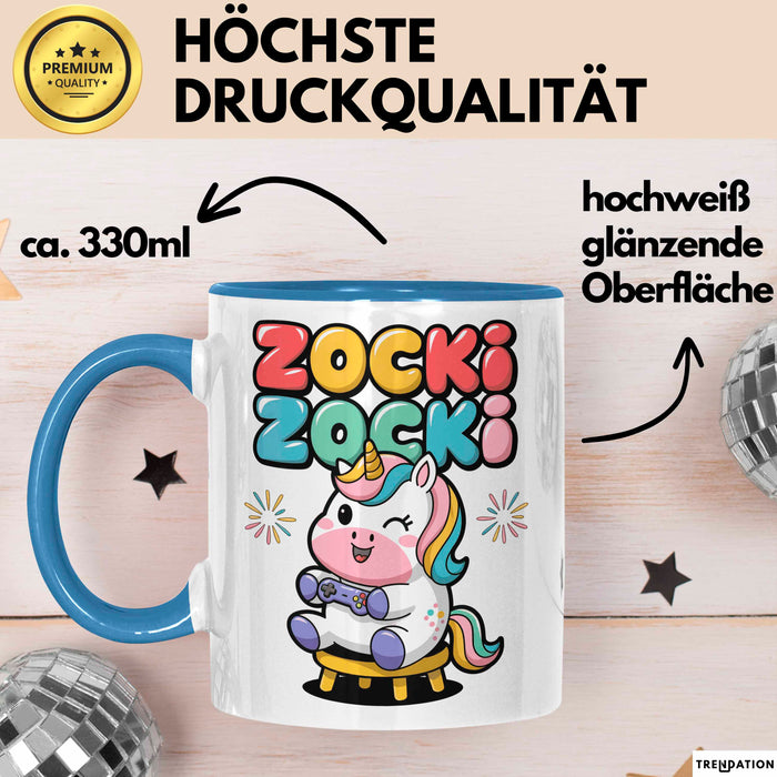 Gamer Gaming Liebhaber Tasse Geschenk Lustige Geschenkidee Spruch Zocki Zocki Blau Trendation