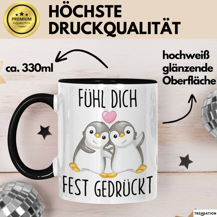 Mut Witzige Tasse Geschenk Zwei Pinguine Herz Süßes Design Mutig Schwarz Trendation