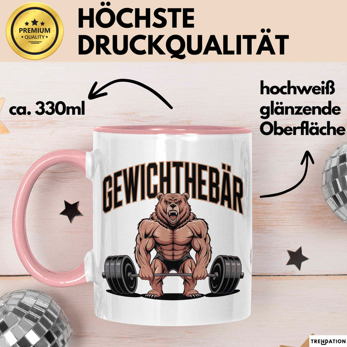 Gewichthebender Bär Tasse Geschenk Lustige Geschenkidee Spruch Gewichthebär Rosa Trendation