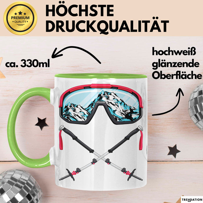 Ski Tasse Geschenk Grafik Skibrille Skistöcker Becher Grün Trendation