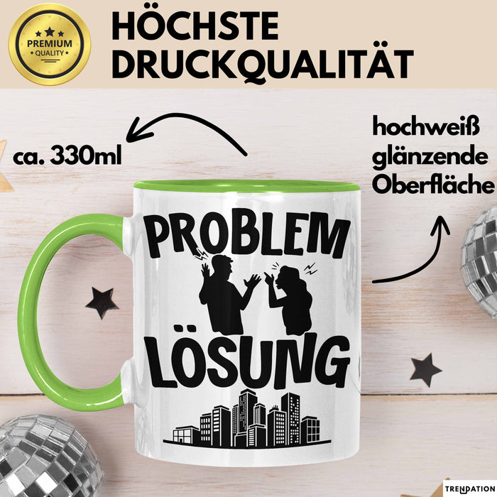 Immobilienmakler Tasse Geschenk für Immo Verkäufer Männer Geschenkidee Problem und Lösung Immobilien Grün Trendation