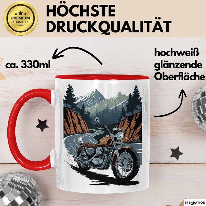 Motorradfahrer Tasse Geschenkidee für Biker Lustiger Spruch Rot Trendation