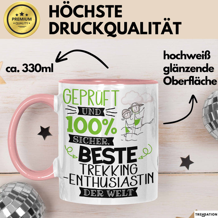 Beste Trekking-Enthusiastin Der Welt Tasse Geschenk für Eine Trekking-Enthusiastin Geprüft Und Sicher Geschenkidee Geburtstag Weihnachten Rosa Trendation