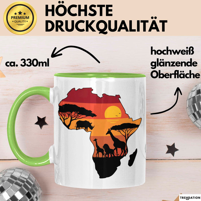 Afrika Karte Nashorn Tasse Geschenk Lustige Geschenkidee Spruch Grün Trendation