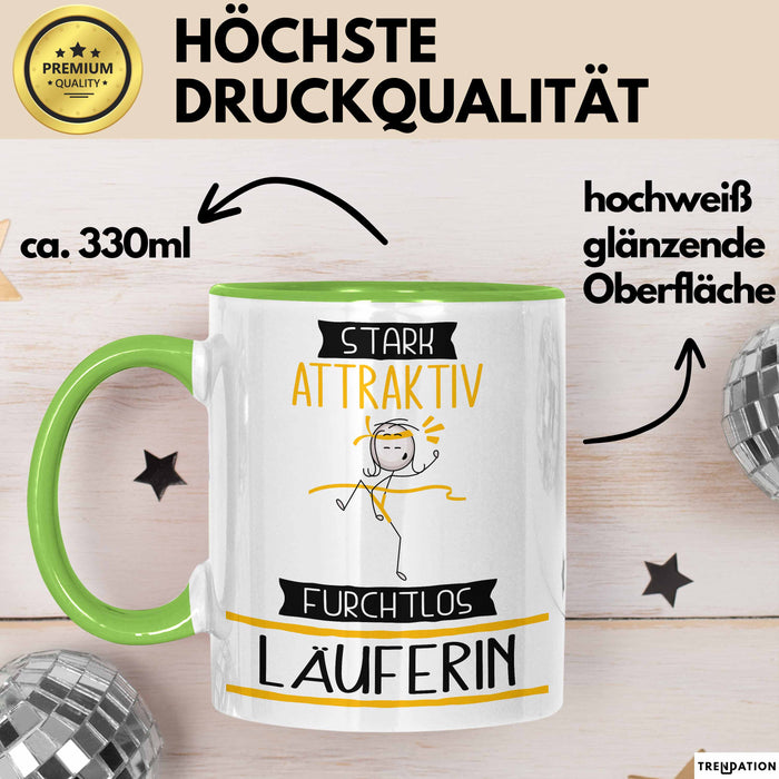 Läuferin Tasse Geschenk Becher Stark Attraktiv Furchtlos Läuferin Lustige Geschenkidee Grün Trendation