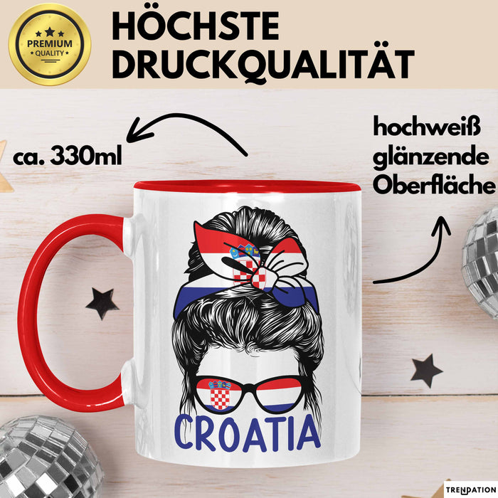 Croatia Tasse Geschenk Für Kroatische Frau Heimat Kroatien Kaffee-Becher Geschenkidee Rot Trendation