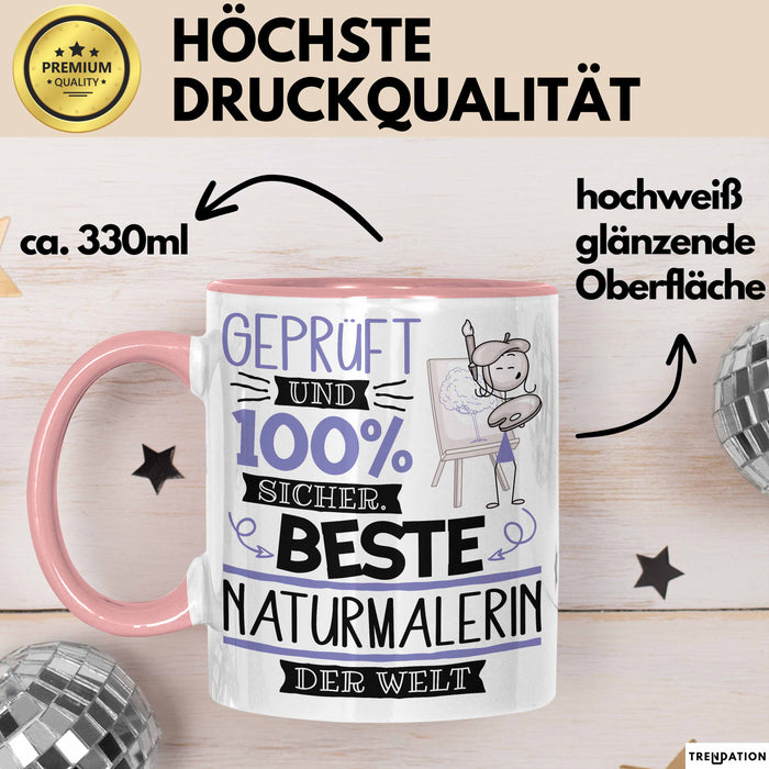 Beste Naturmalerin Der Welt Tasse Geschenk für Eine Naturmalerin Geprüft Und Sicher Geschenkidee Geburtstag Weihnachten Rosa Trendation
