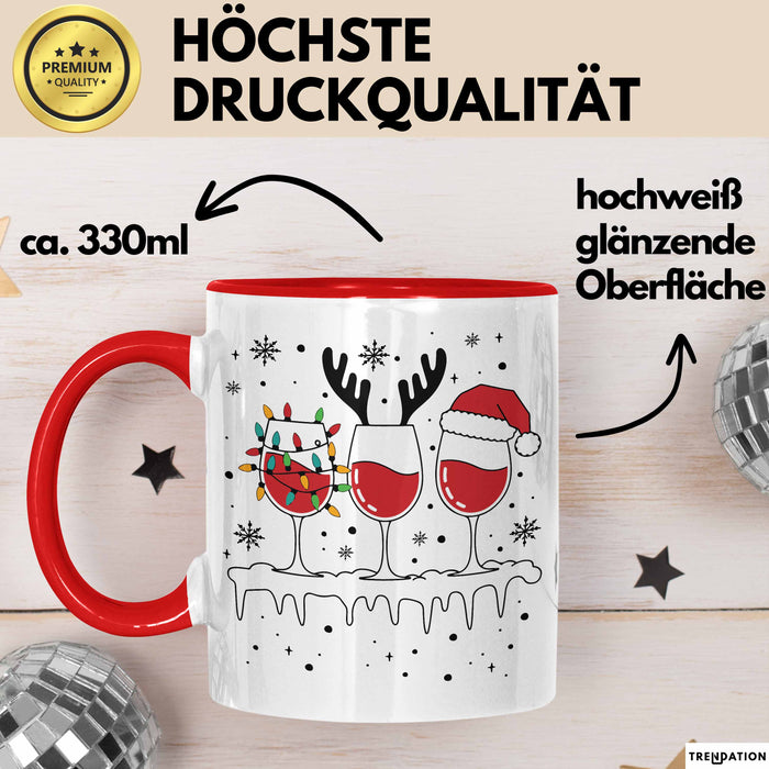 Wein-Trinker Geschenk Weihnachten Rotwein Geschenkidee Weintrinkerin Grafik Kaffee-Becher Rot Trendation