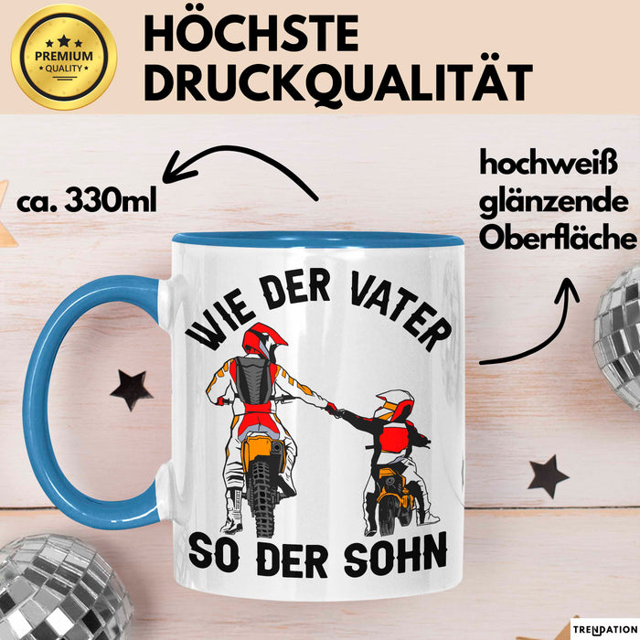 Vater Sohn Tasse Geschenk Lustige Geschenkidee Spruch Dirt-Bike Biker Blau Trendation