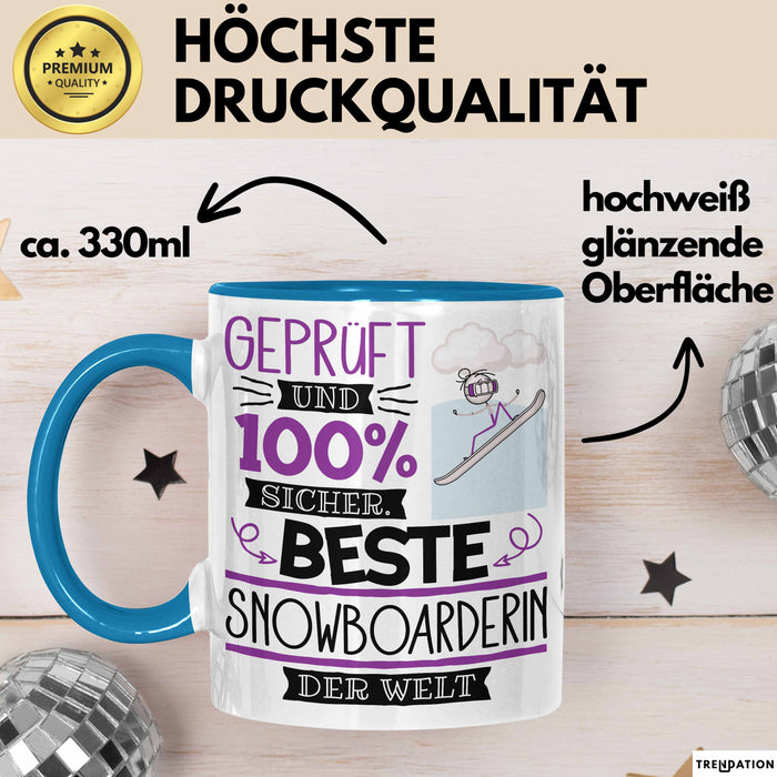 Beste Snowboarderin Der Welt Tasse Geschenk für Eine Snowboarderin Geprüft Und Sicher Geschenkidee Geburtstag Weihnachten Blau Trendation