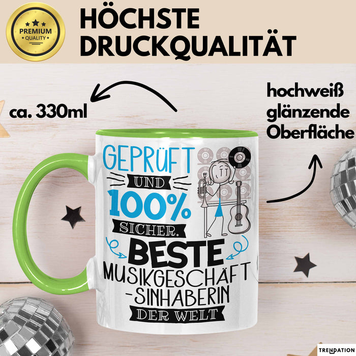 Beste Musikgeschäftsinhaberin Der Welt Tasse Geschenk für Eine Musikgeschäftsinhaberin Geprüft Und Sicher Geschenkidee Geburtstag Weihnachten Grün Trendation
