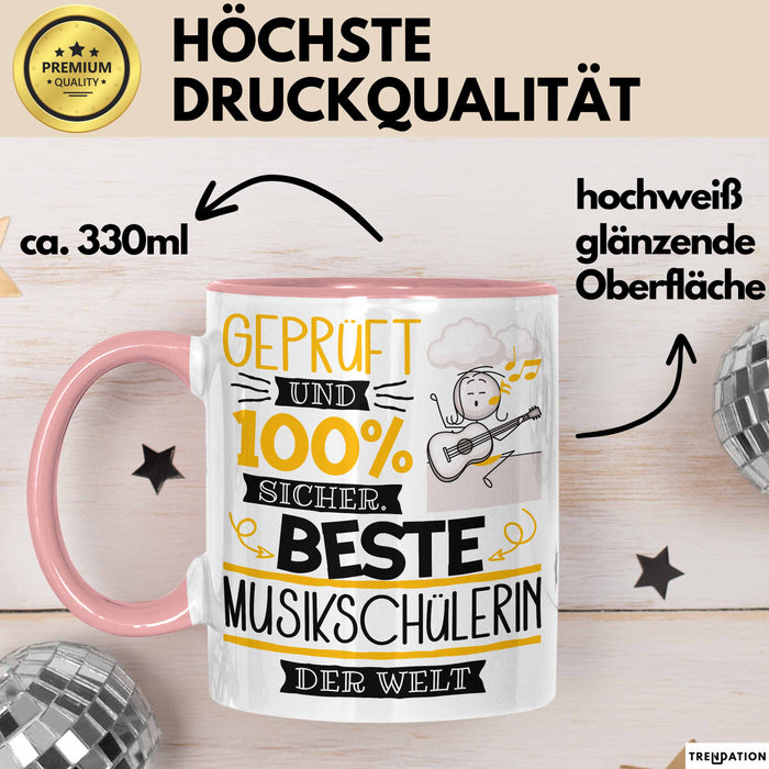 Beste Musikschülerin Der Welt Tasse Geschenk für Eine Musikschülerin Geprüft Und Sicher Geschenkidee Geburtstag Weihnachten Rosa Trendation