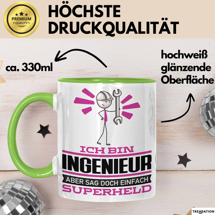 Ingenieur Geschenk Tasse Ich Bin Ingenieur Aber Sag Doch Einfach Superheld Lustige Geschenkdiee für Ingenieur Kaffee-Becher Grün Trendation