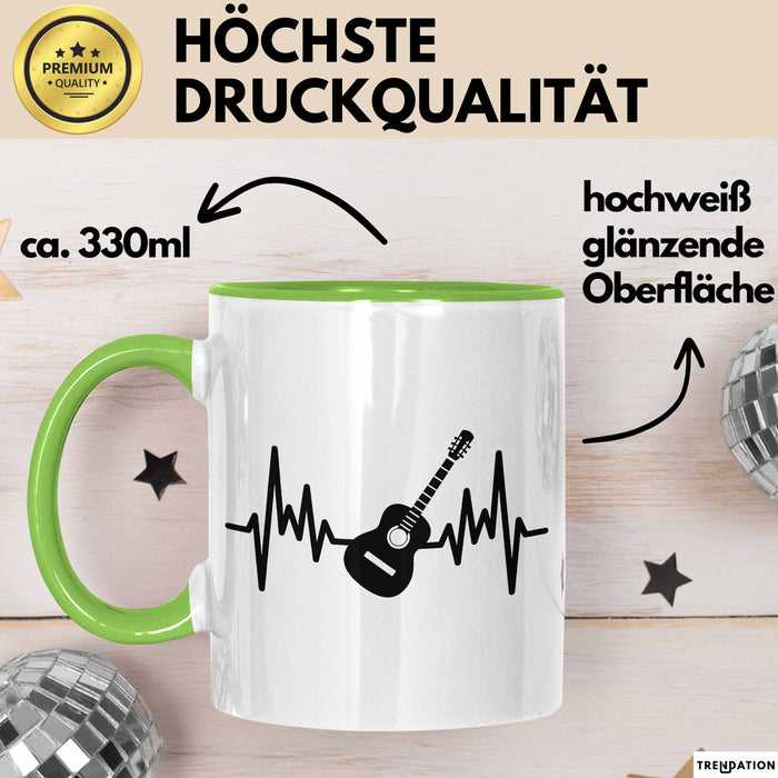 Gitarrist Geschenk Tasse für Gitarrenspieler Männer Geschenkidee Herzschlag Gitarre Kaffee-Becher Grün Trendation
