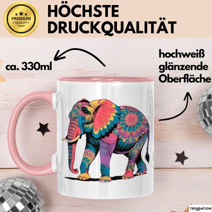 Elefant Tier Blumen Tasse Geschenk Lustige Geschenkidee Spruch Rosa Trendation