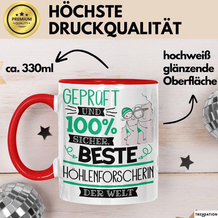 Beste Höhlenforscherin Der Welt Tasse Geschenk für Eine Höhlenforscherin Geprüft Und Sicher Geschenkidee Geburtstag Weihnachten Rot Trendation