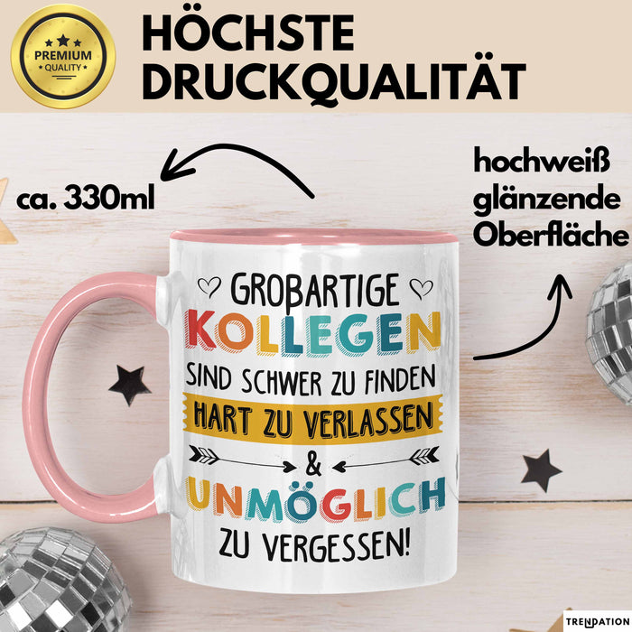 Büroarbeit Kollege Tasse Geschenk Lustige Geschenkidee Spruch Großartige Kollegen Sind Schwer Zu Finden Rosa Trendation