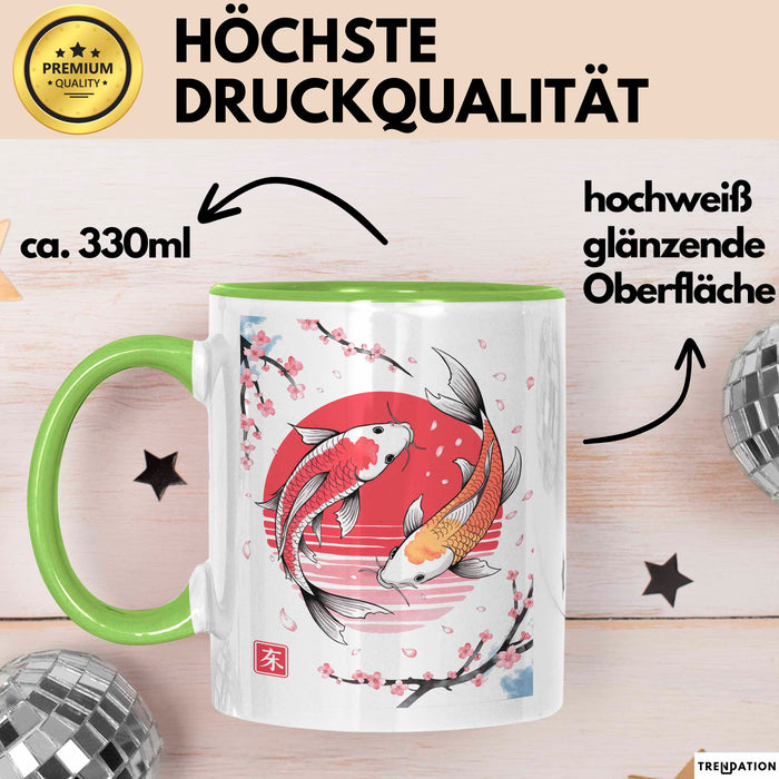 Kirschblüte Koi Karpfen Japanische Tasse Becher Geschenk Lustige Geschenkidee Spruch Grün Trendation