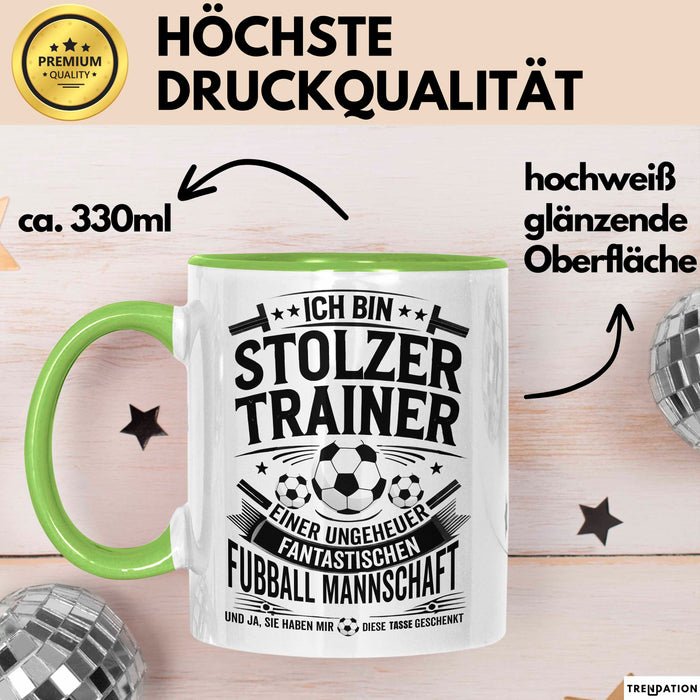 Fußballtrainer Tasse Geschenk Lustige Geschenkidee Spruch Stolzer Trainer Grün Trendation