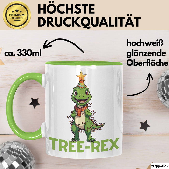 Tree-Rex Dinosaurier Tasse Weihnachten Geschenk Jungs Jungen Weihnachtsbaum T-Rex Grün Trendation