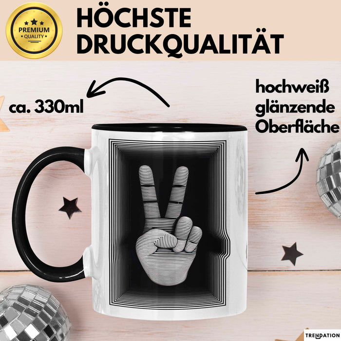 Friedenszeichen Tasse Geschenk Lustige Geschenkidee Spruch Schwarz Trendation