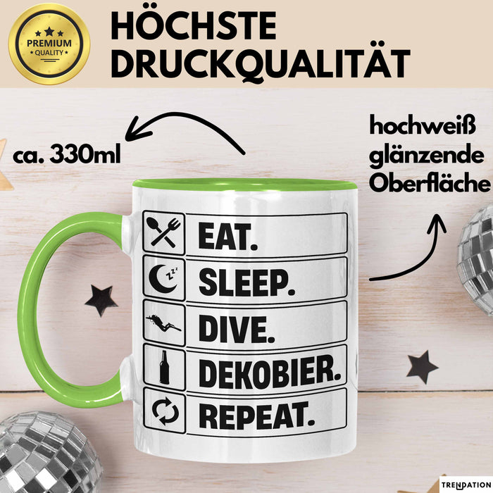 Taucher Tasse Geschenk Eat Sleep Geschenkidee Tauchen Becher Grün Trendation