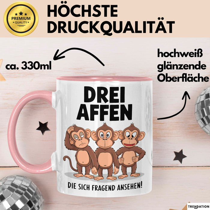 Affe Tier Tasse Geschenk Lustige Geschenkidee Spruch 3 affen Die Sich Fragend Ansehen Rosa Trendation