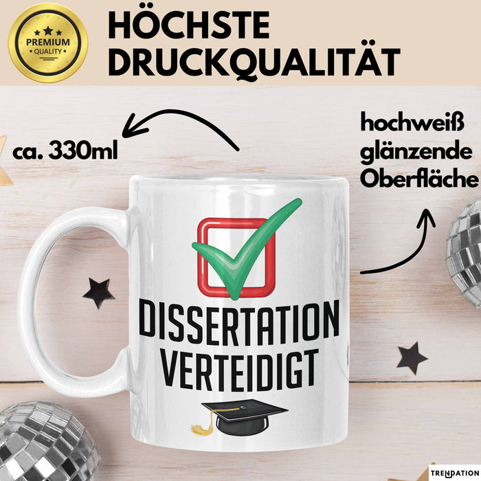 Doktorarbeit Geschafft Tasse Geschenk Dissertation Verteidigt Geschenkidee Master Doktor Kaffee-Becher Weiß Trendation