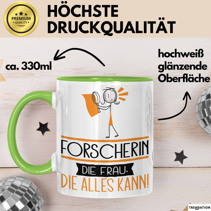 Forscherin Geschenk Tasse Becher Die Frau Die Allen Kann Geschenkidee für eine Forscherin Lustig Grün Trendation