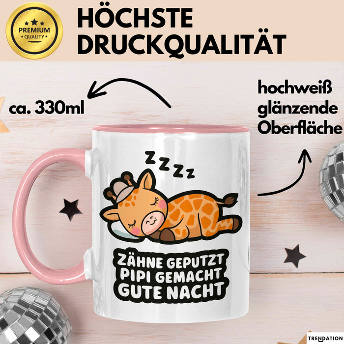 Schlafende Giraffe Tasse Geschenk Lustige Geschenkidee Spruch Zähne Geputzt Pipi Gemacht Gute Nacht Rosa Trendation