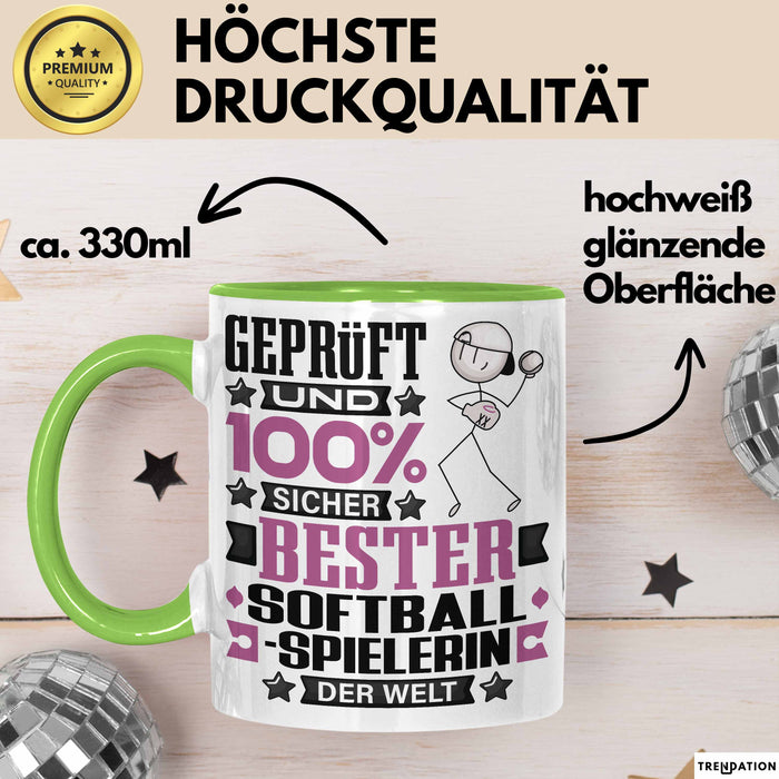 Softballspielerin Geschenk Lustiger Spruch für Softballspielerin Geschenkidee Bester Softballspielerin Der Welt Grün Trendation